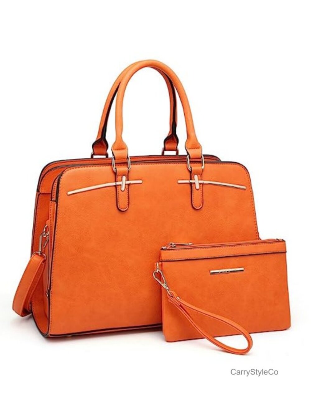 Vegan Leather Satchel Tote Shoulder Bag 2pc Set with Wallet